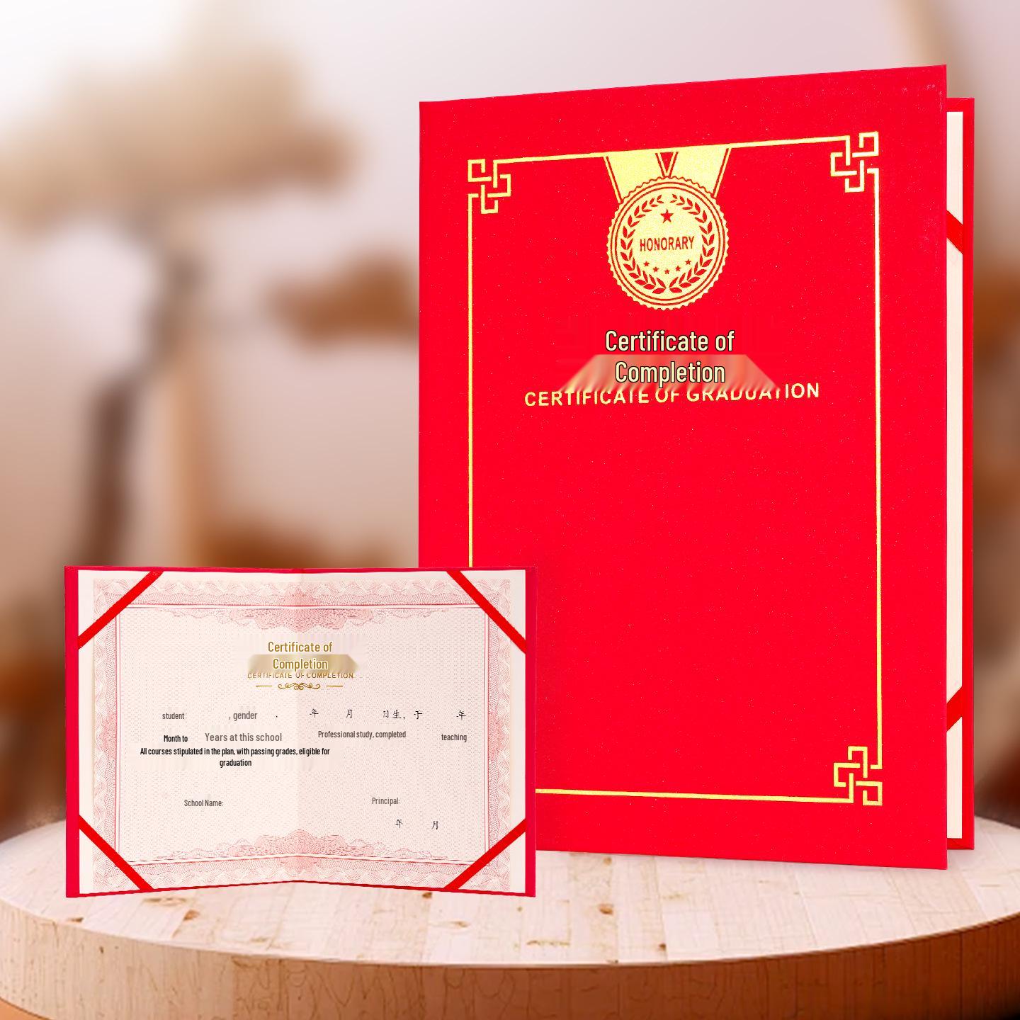 Обложка для свидетельства о выпуске формата А4 с горячим тиснением 12k для школы или корпоративного обучения Graduation Certificate 12K/Red