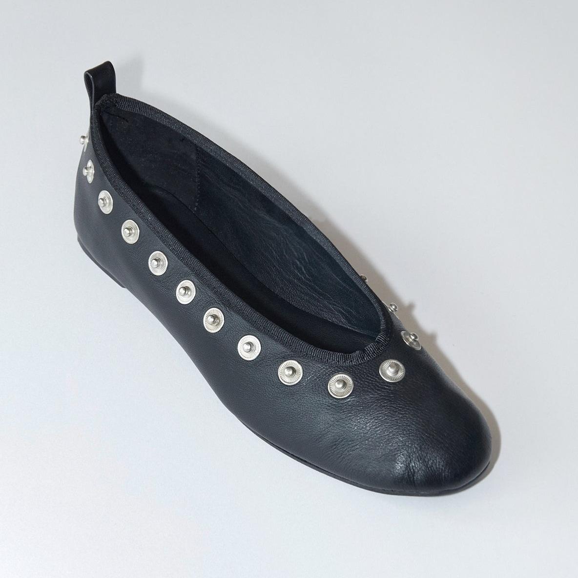 

Sheepskin version~ niche design DIY round head nail buckle single shoes women s retro flat-soled inlaid shoes Mary Jane ballet shoes 40 чёрный