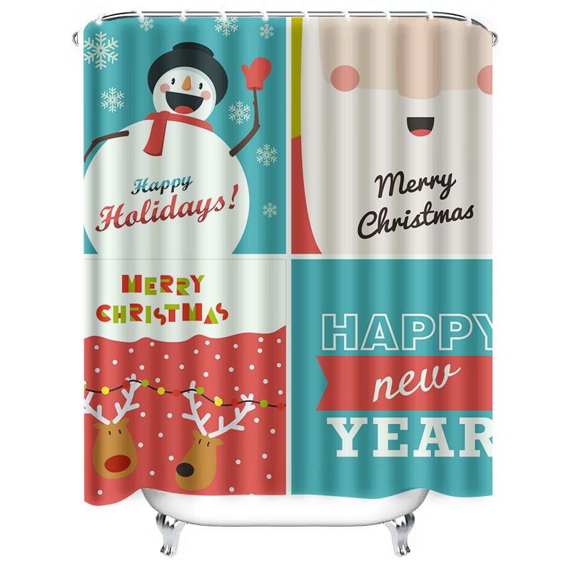 TU Christmas Shower Curtain Festive Holiday Decor Waterproof Farmhouse Bathroom Set Vintage Merry Xmas Pattern Backdrop