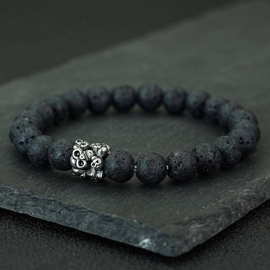

Noter New Gothic Skull Bracelet For Men Stainless Steel Metal 8mm Lava Howlite Obsidian Strand Braslet Sports Wrist Accessories лавовий