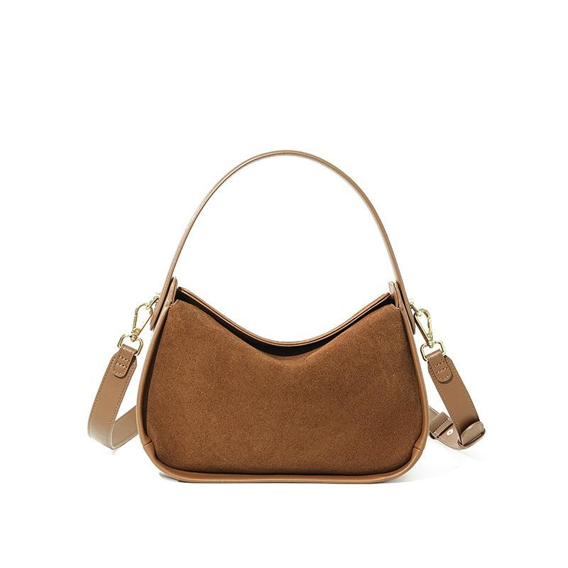 Leather shoulder bag, suede matte bag, women's versatile large-capacity new women's niche high-end handbag