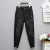 Damen Frühling und Herbst Vier Jahreszeiten Dünner Abschnitt Einfarbig Locker Dünn Harun Lässig Lang Elastisch Übergröße Jeans Hosen Hosen