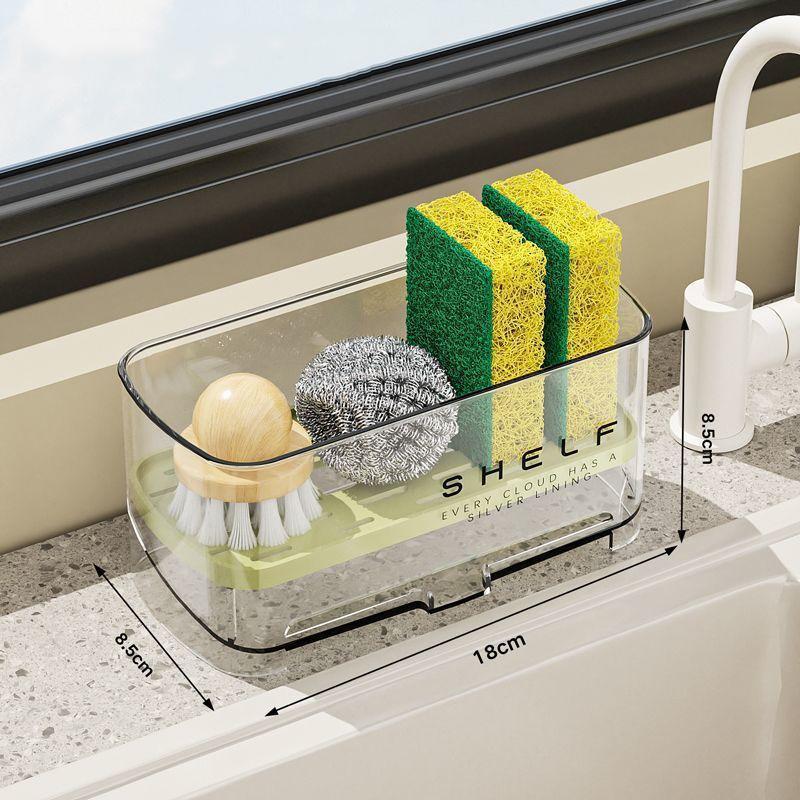 Multi-Functional Sink Rack with Drainage Shelf and Dish Towel Holder Countertop Storage for Sponges Soap Brushes Organization