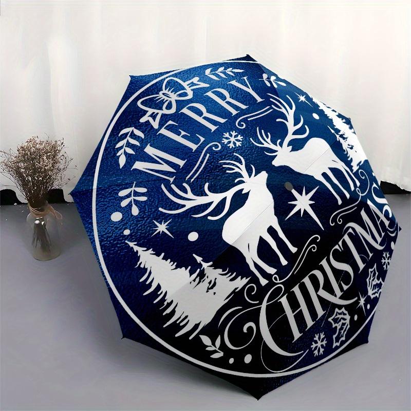 Merry Christmas Deer Scene StickerUmbrella, Portable 3-Fold Compact Umbrella,Christmas Gift ES427