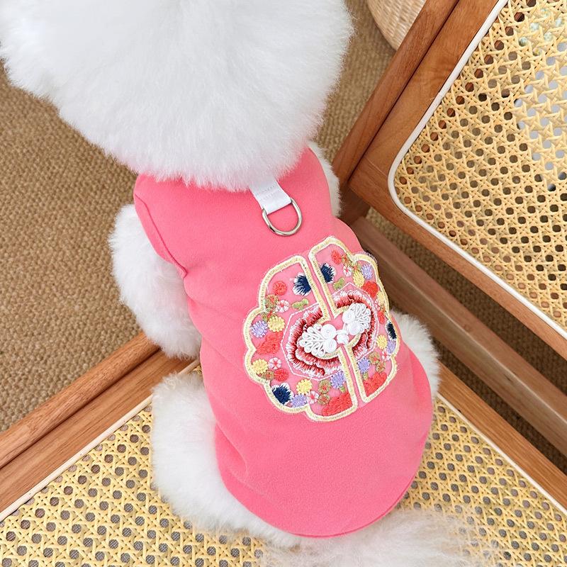 

New Year Dog Jackets Chinese Style Winter Warm Puppy Coat Embroidered Chinoiserie Costume Pet Clothing dog costume puppy clothes XS（old） арбуз красный