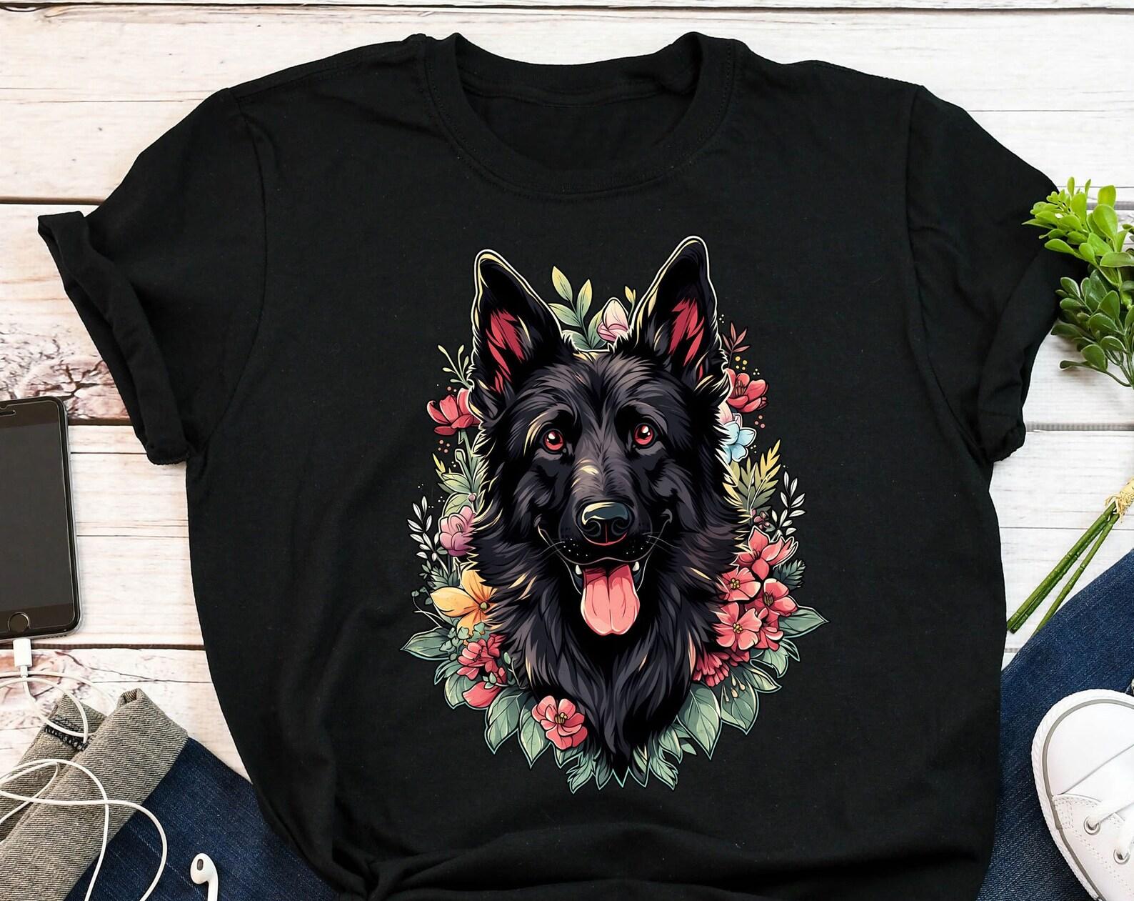 Black German Shepherd Shirt, , , Dog Lover Gift, Cute German Shepherd Mom Dog Dad T-shirt Dog Lover Tshirt Pet Graphic Tee Flowers 140