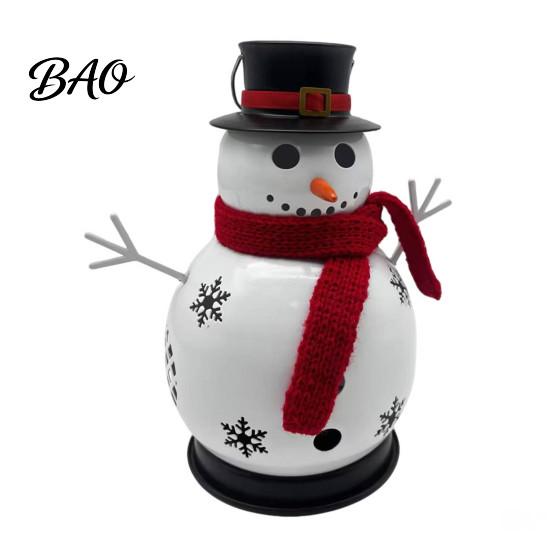 Small Metal Candle Vessel Christmas Snowman Holder, Decorative Candlestick Ornament with Top Indoor Festive Atmosphere Light Hat And Scarf for