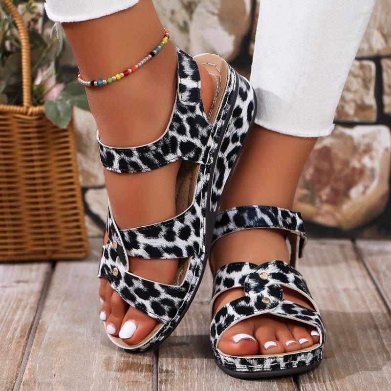 Platform Sandals Summer Fashion Women Wedges Retro Leopard Print Outdoor Casual Beach Peep Toe Sandalias Mujer Plus Size 35-44