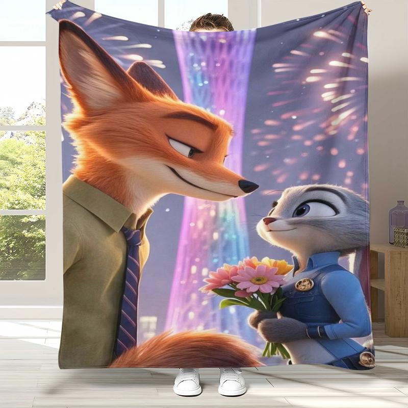 

Cartoon Zootopia Nick Judy Flannel Blanket,Ultra Soft Warm Plush Throw for Home Bedroom Bed Sofa Cover Office picnic kids 75x90cm