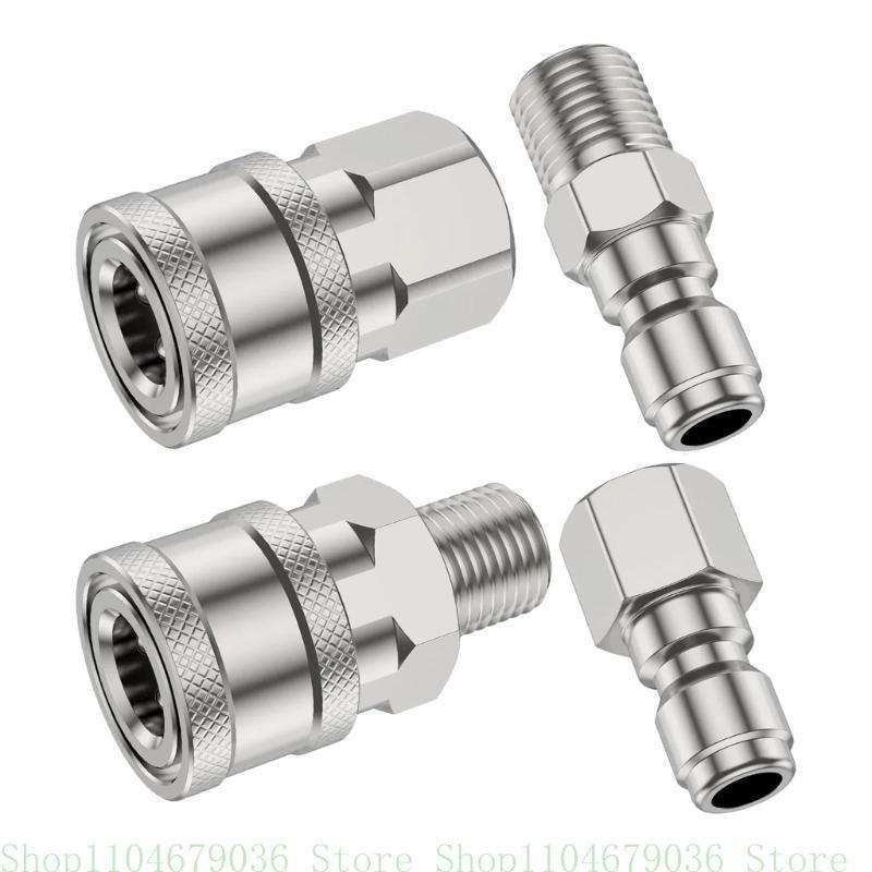 Professional 1/4" NPT Quick Releases Pressure Washer Hose Adapters, 4Piece Corrosion Resistant Stainless Steel Connector