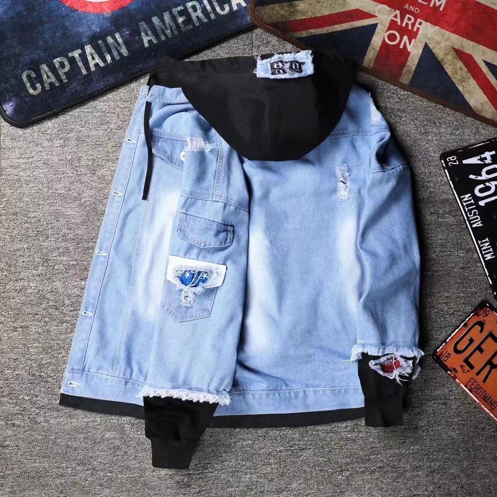 Men's Handsome Korean Style Loose Denim Jackets for Spring and Autumn