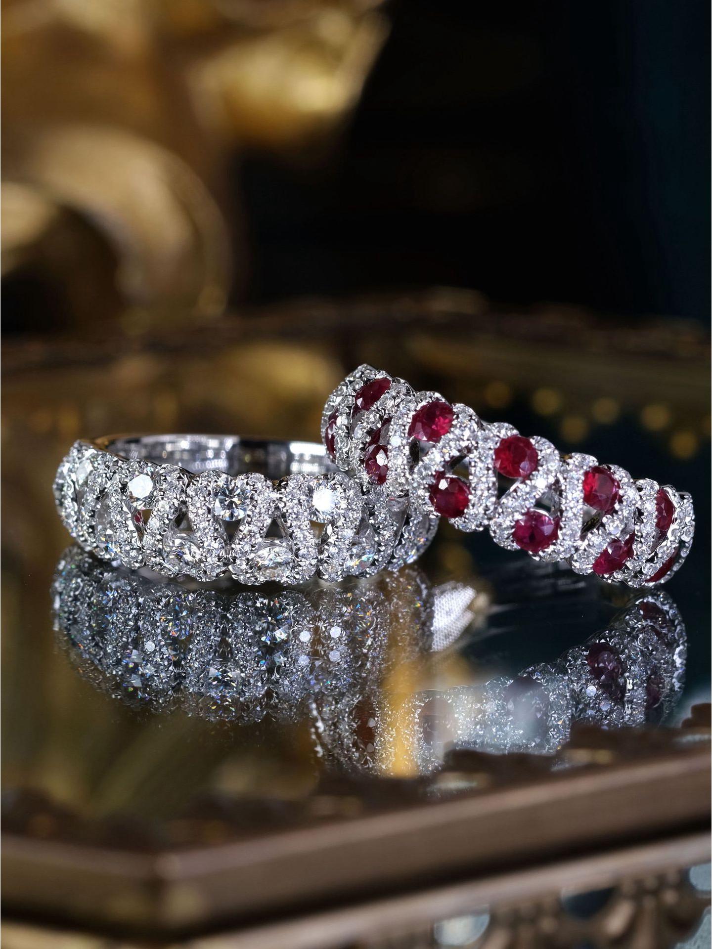 

Xiancan Винтажное кольцо вечности с красными бриллиантами и сверкающими бриллиантами паве в стерлинговом серебре S925 Size 5 белый