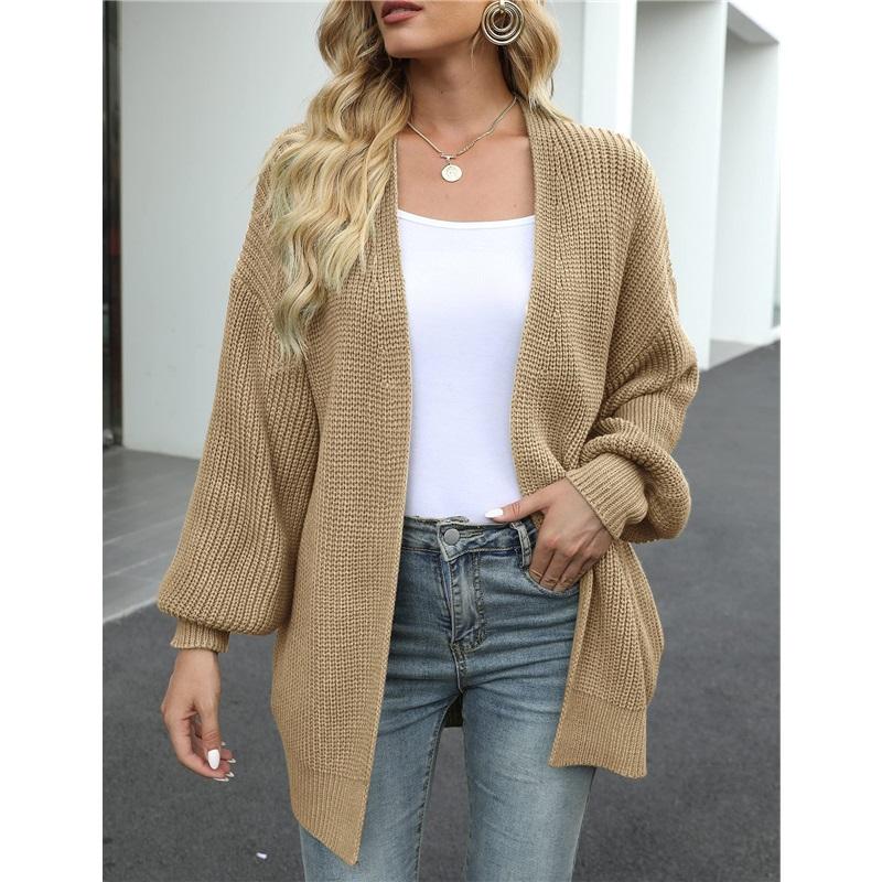Women's Open Front Knit Cardigan Lantern Sleeve Oversized Sweater Coat