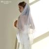 Wavy Edge Tulle Bridal Veil Mixed Size Scattered Pearl Hand Sewn Short Mid Length Wedding Veil With Comb For Strapless Gown Elopement Portrait Shoot