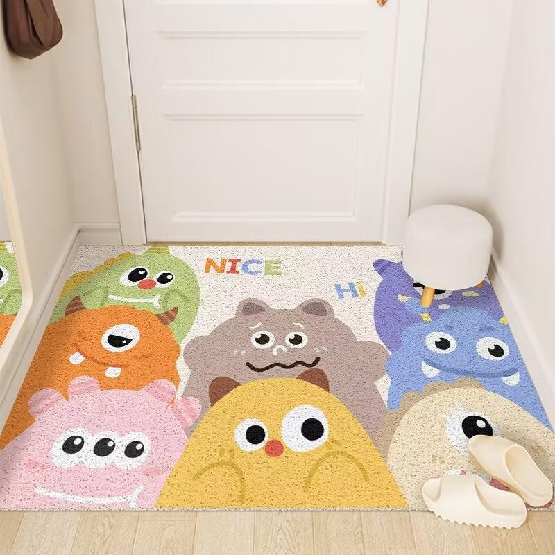 Cartoon Entry Silk Circle Floor Mat Little Monster Door Entrance Porch Foot Mat Pvc Household Tailor Carpet