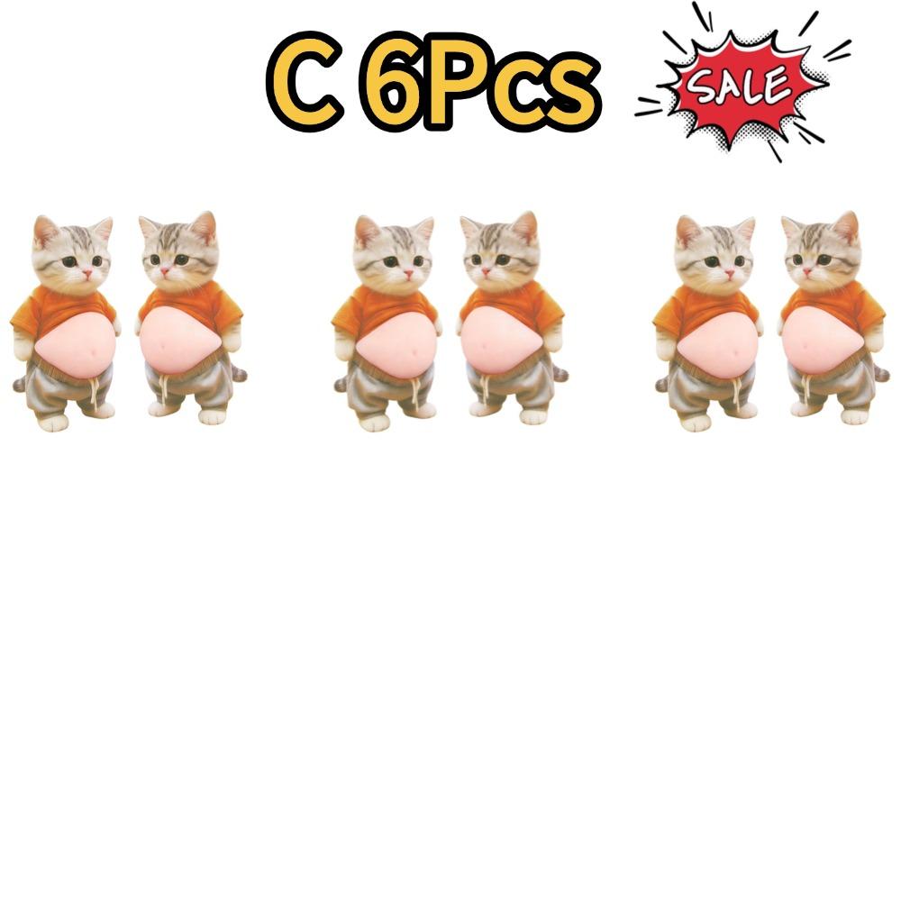 2-10Pcs 3D Shiba Inu Cat Belly Sticker - Cute Kitten Wearing Orange Outfit With Soft Pink Background, Silicone Self-Adhesive
