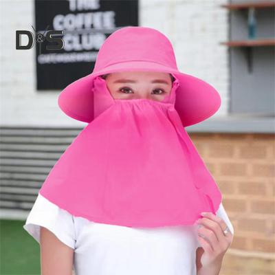 Women Summer Sun Hat Solid Color Large Brim Sunscreen Face Guard Sun Protection Hat Anti-UV Outdoor Tea Hat