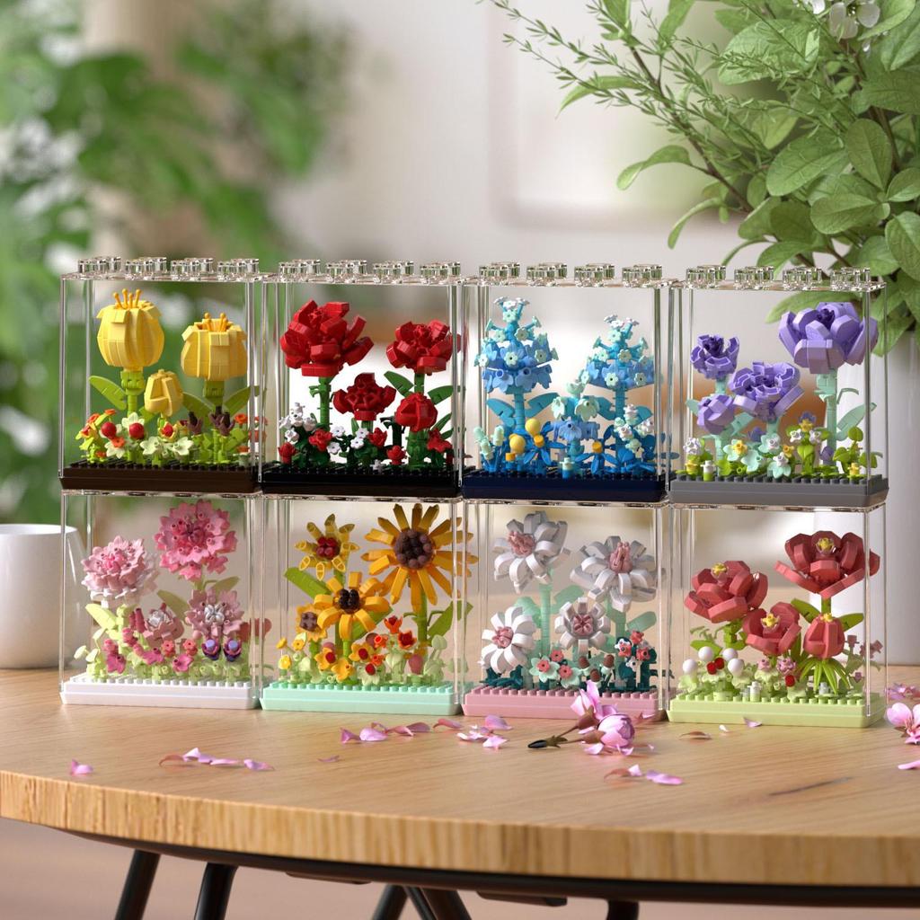 LEGO-Compatible Micro Blocks Eternal Flower Basket Bouquet - Educational Building Toy for Girls