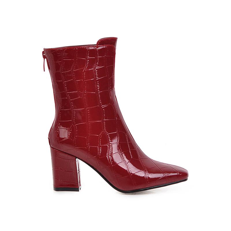 Autumn Women's Ankle Boots Shoes Snake Leather Block High Heel Red White Short Boot Female Fashion Winter Shoes Large Size 48