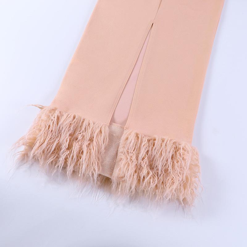 Personality Sleeveless Bodycon Dress with Side Slit and Fur Details Skirt Slim-fit Bag Hip Fluffy Pencil Skirt Dress Dress Skirt Bridesmaid Skirt