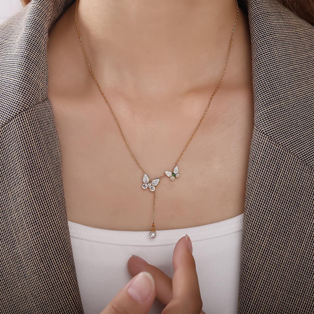 Beautiful Niche Design Double-Layer Pendant Necklace Stainless Steel Gold-Plated Love Pendant Necklace Women