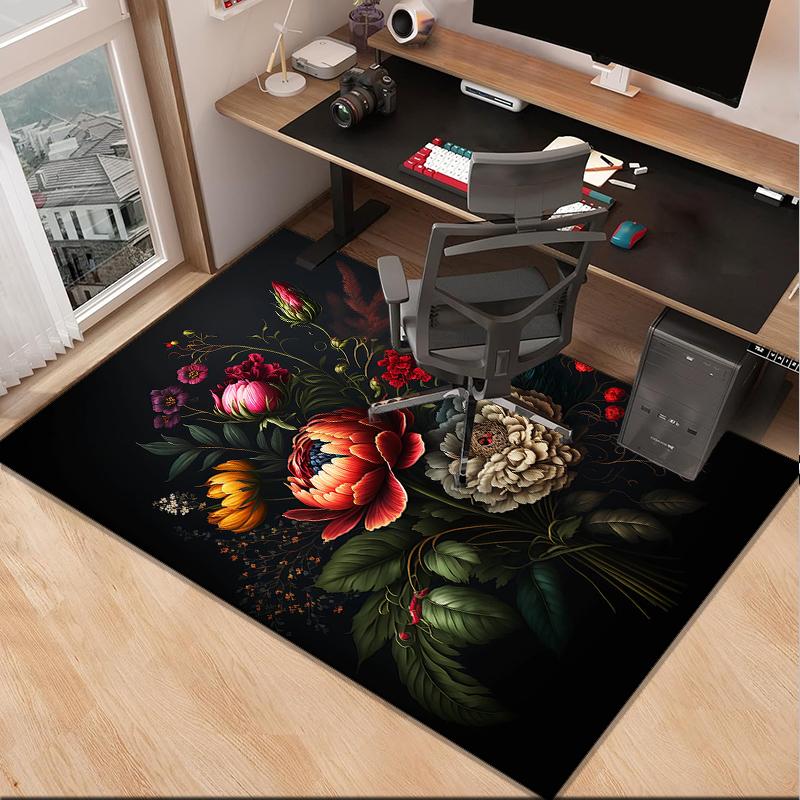 Elegant Floral Still Life Office Rug Chair Mat, Entryway Carpet, Suitable for Front Door, Bedroom, Living Room, Desk, Holiday Gift