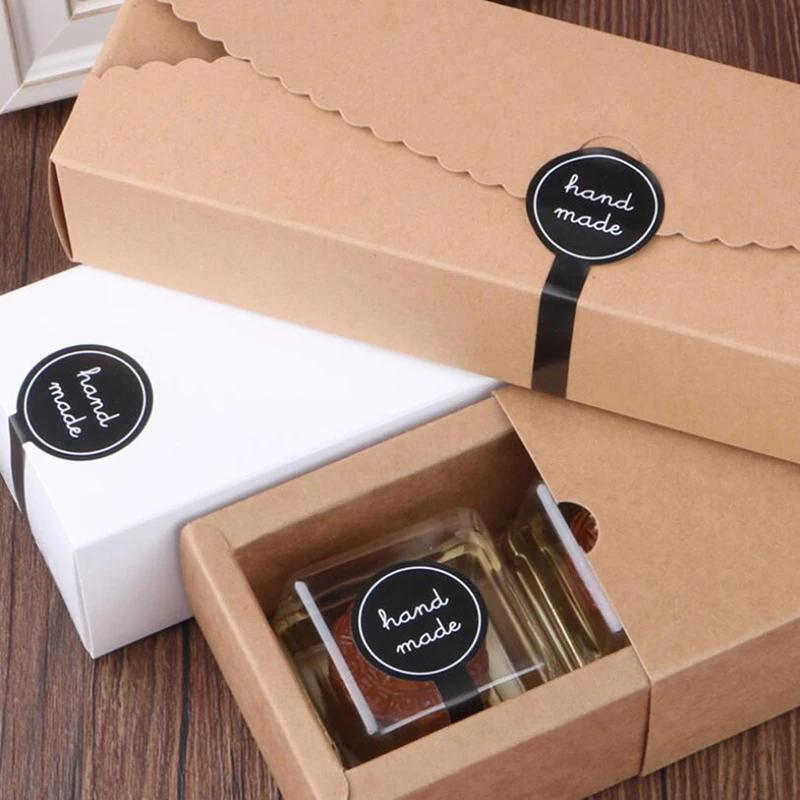 100Pcs Adhesive Long Style "HAND MADE" Black Handmade Cake Packaging Sealing Label Kraft Sticker Baking DIY Gift Stickers