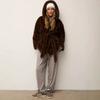 Womens Mid-Length Faux Mink Fur Coat With Hood Waist Tie Street Style Winter Outerwear