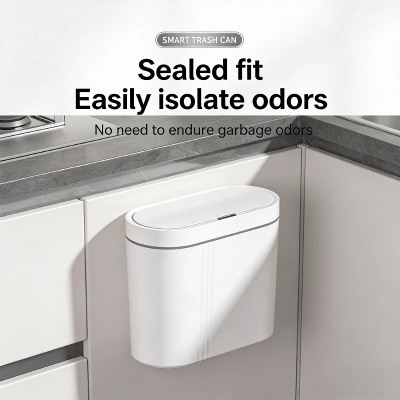 Pattumiera a Sensore Automatico da Parete per Bagno Cucina Chiusura Silenziosa Montaggio a Parete Plastica