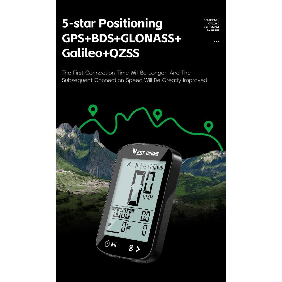 WEST BIKING Computadora Inteligente GPS para Bicicleta Pantalla Grande Velocímetro Inalámbrico para Ciclismo IPX7 Impermeable Ligero Odómetro de Bicicleta