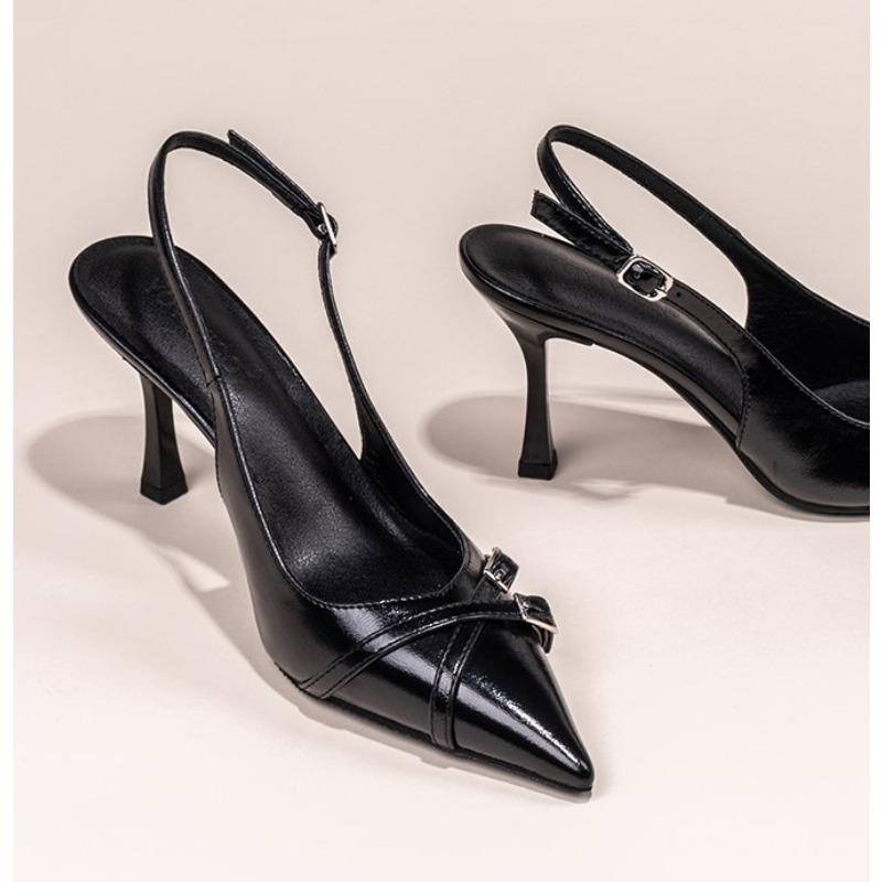 Fashionable Pointed Toe Shallow Mouth New High-heeled Shoes Summer Elegant Buckle Decorated Stiletto Black Women's Shoes
