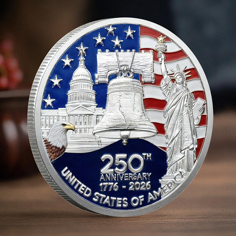 1pz Moneta Commemorativa Commercio Estero USA, Medaglia 250° Anniversario Indipendenza USA, Moneta Commemorativa USA 1776-2026