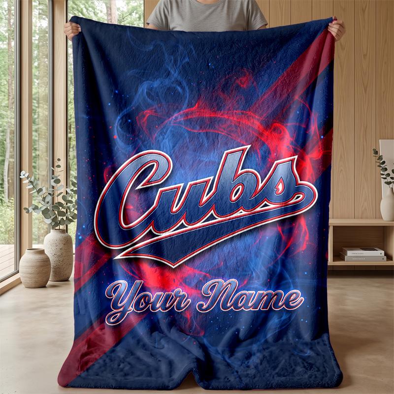 Chicago Cubs Benutzerdefinierte Flanell-Kuscheldecke Drucken Sie Ihren Namen Text Weiche Warme Decke Weihnachtsgeschenk
