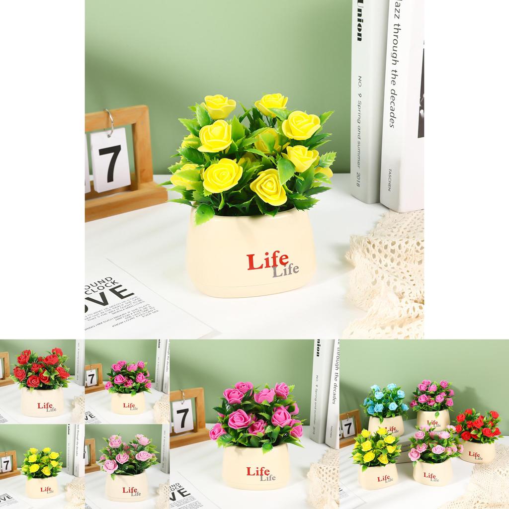 Faux Rose Flower Pot With Durable Foam Material For Home Interior And Gift Use