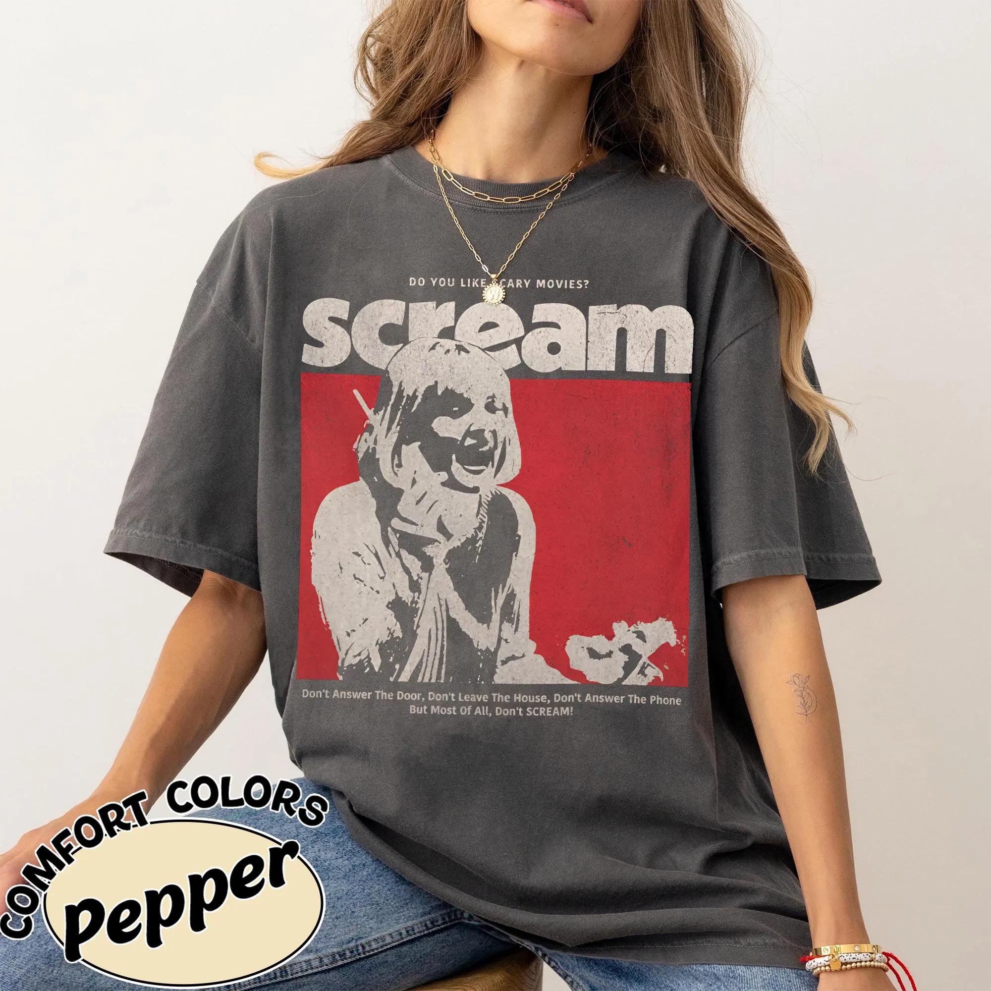 

Scream Movie Vintage Graphic Tee Retro Horror Shirt Scary Movie Summer Unisexs and Womens Loose and Breathable Tshirt Top 4XL