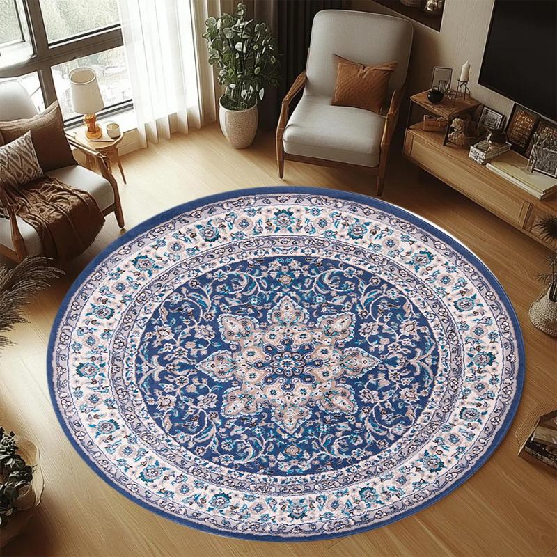 Persian Pattern Navy Blue Living Room Rug Carpet Mat Home Decoration Non Slip Floor Vintage Style Area Rug Boho Chic