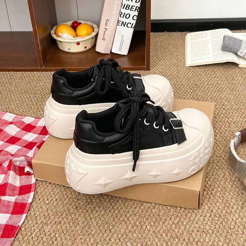 

СМ толстоподошвенные большеголовые повседневные туфли детские осенние новые небольшие увеличивающие рост туфли на платформе-маффин хлебные туфли 40 чёрный