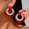 Diamond-encrusted resin hollow round silver needle earrings personalized versatile retro earrings