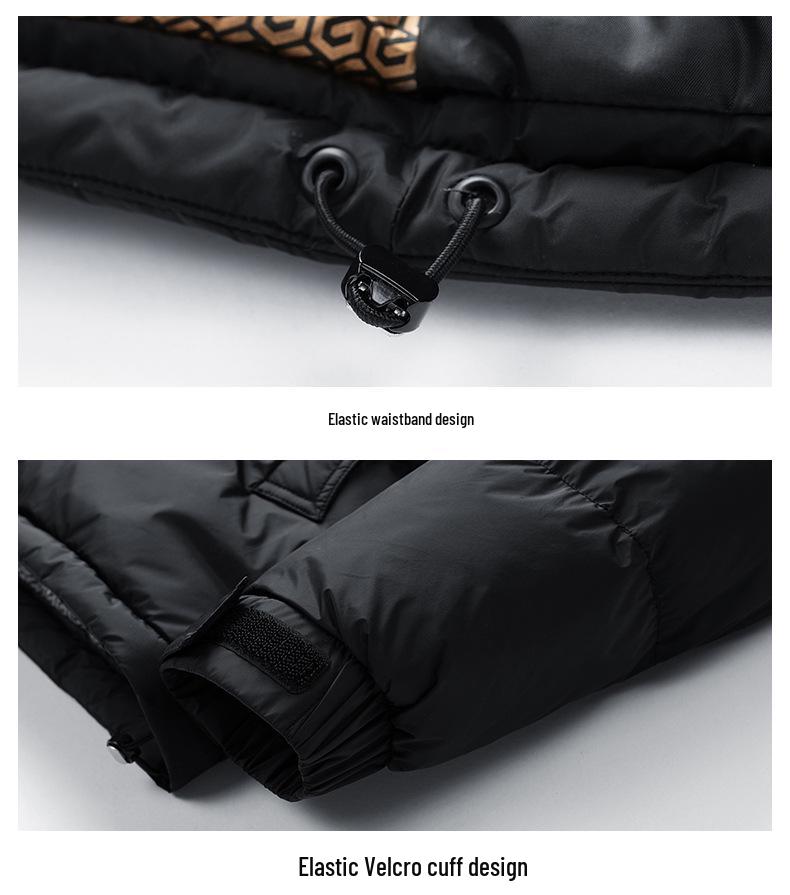 Herren Trendy Kapuzen-Wintermantel Schwarz-Gold Graphen - Lässig, Dick, Vielseitige Oberbekleidung