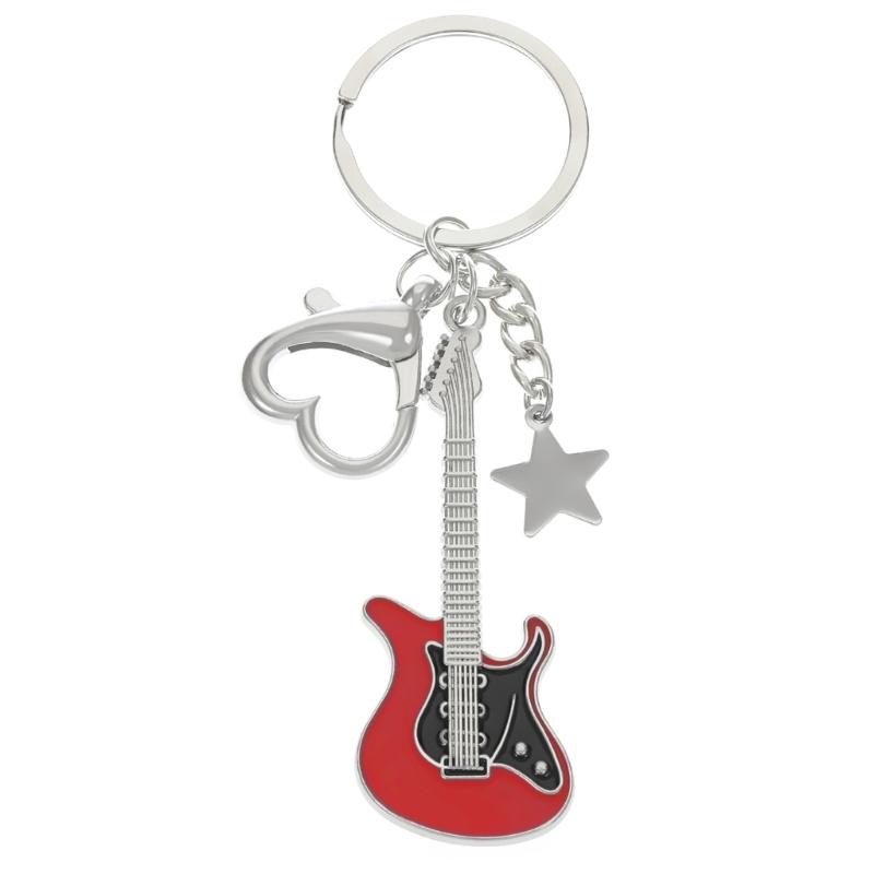 Y2K Guitar Keychain Heart Star Pendant Keyring Accessories Gift for Women Bag