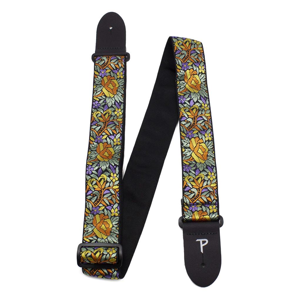 P Leathers Guitar Strap Nylon Floral Print Adjustable For and Electric Guitars Made In Canada Perri's Ltd. - - - Orange-Yellow - - Acoustic, Bass, -