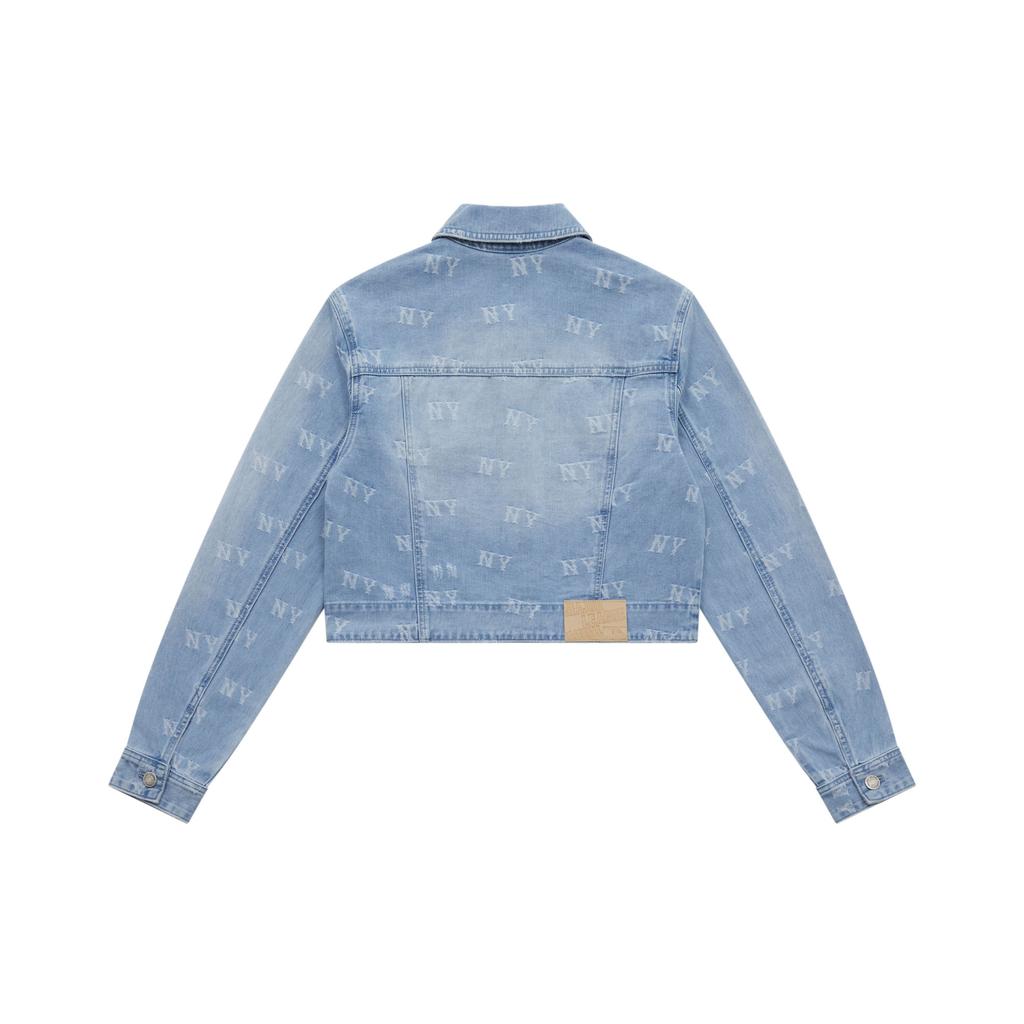 MLB Monogram Vintage Wash Casual Loose Fit Short Sleeve Denim Jacket Women jackets Light-Blue 3FDKM0151-50BLL