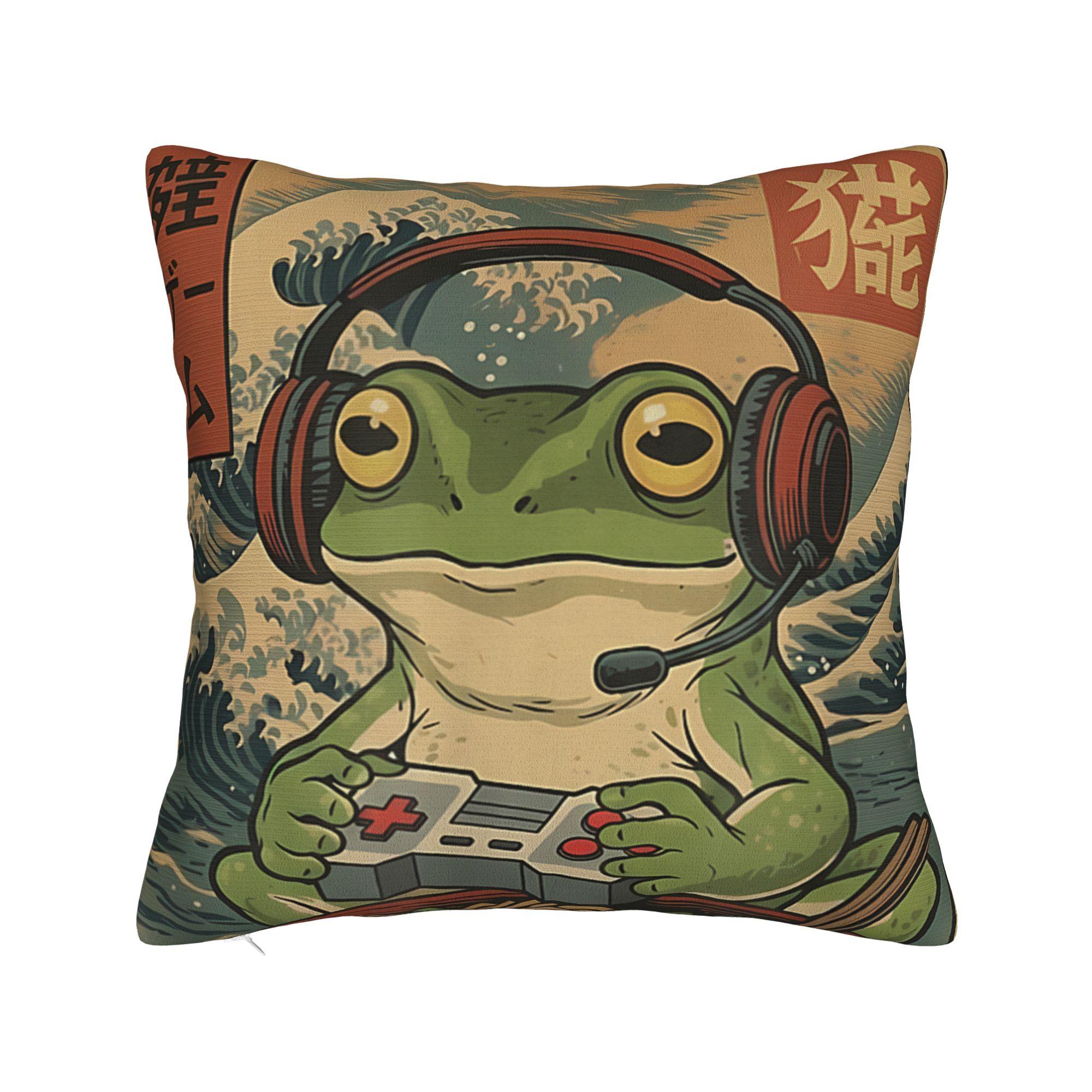 

Japanese Gamer Frog Pillow Cover Soft Cushion Cover Kawaii Pillow Case For Living Room Sofa 12x12Inch