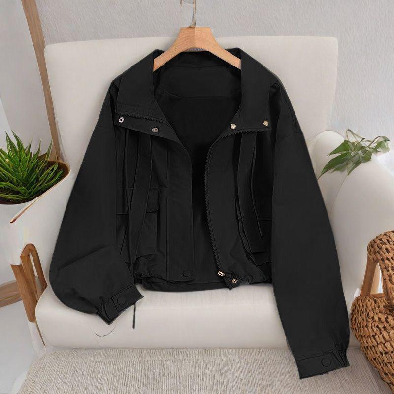 Petite Hooded Windbreaker: Casual Loose-Fit Jacket for Spring/Autumn Women