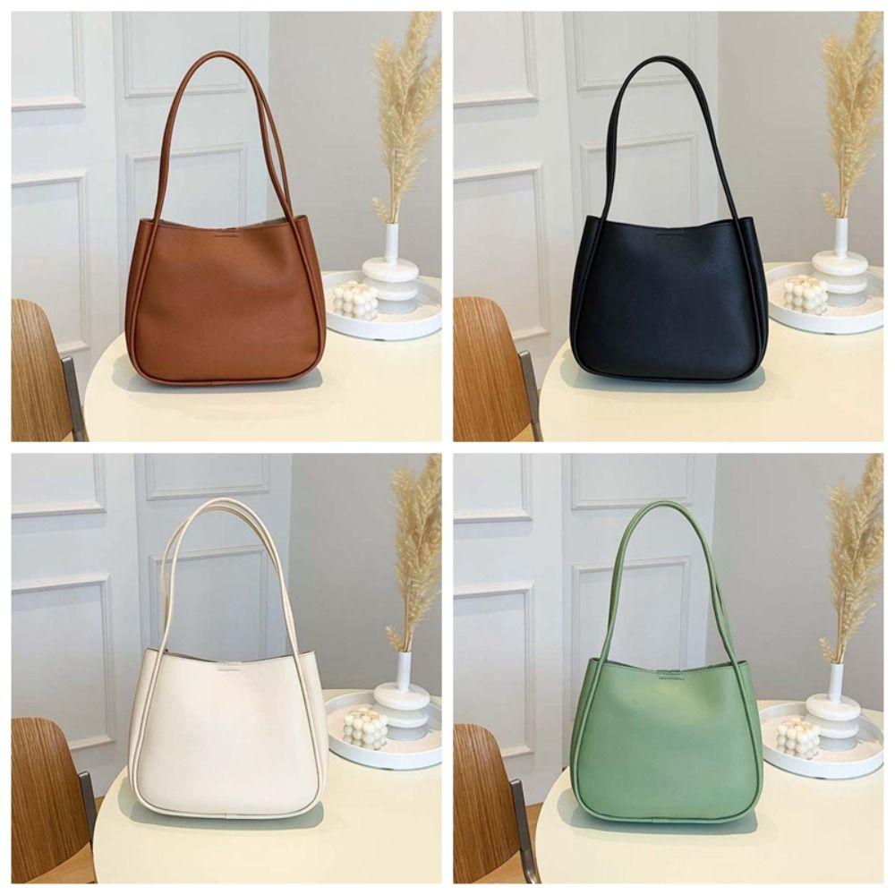 Anti-splash Water Solid Color Handbag Elegant French Underarm Bag Shopping Soft PU Tote Bag  Party