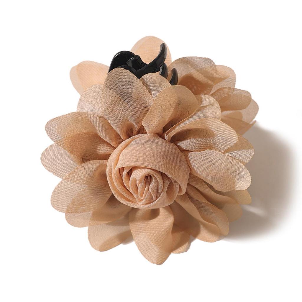 French Satin Camellia Large Hair Claw Clip - Elegant Floral Accessory