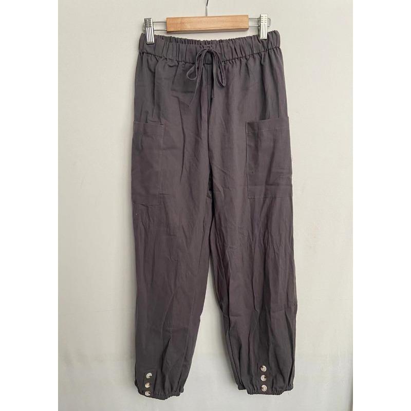 Damen Elastische Taille Leinenmischung Hose Kordelzug Verkürzte Hose Mit 10 Farboptionen