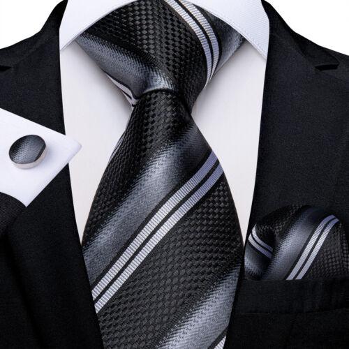 Dibangu Mens Silk Necktie Set Striped Paisley Solid Tie Pocket Square Cufflinks
