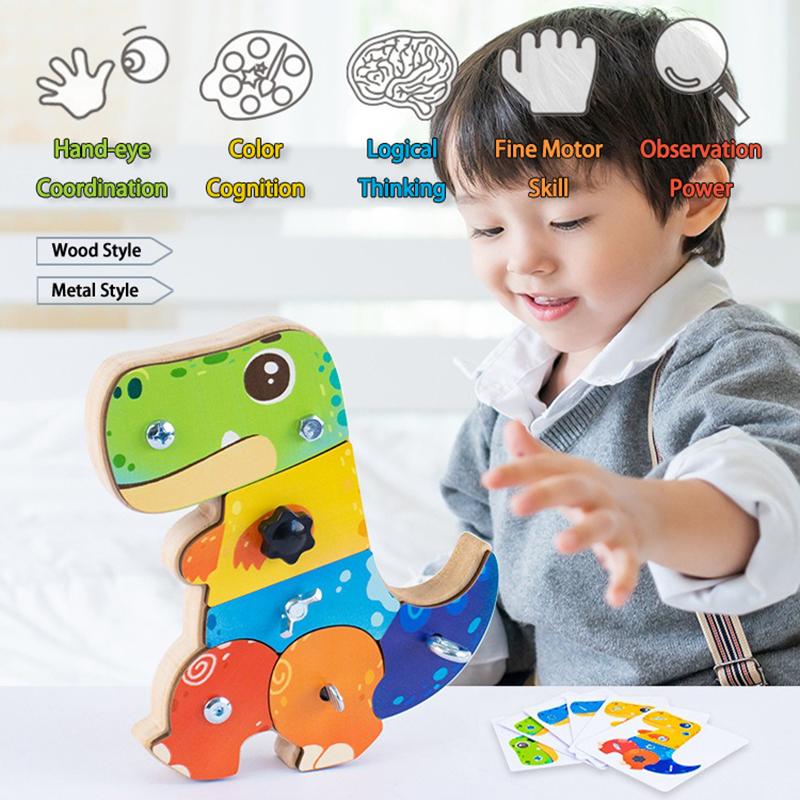 Toys Educational Toys Dinosaur Screwdriver Board Montessori Fine Motor Skills Sensory Screw Nut Busy Board Activity Wooden Kids