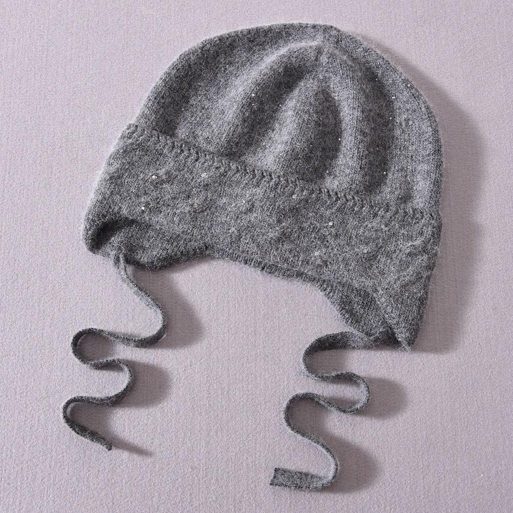 Children's Knitted Hat Rabbit Velvet Front with Small Diamonds with Braids Ear Protectors Cute Outdoor Wool Hat Warm and Windproof